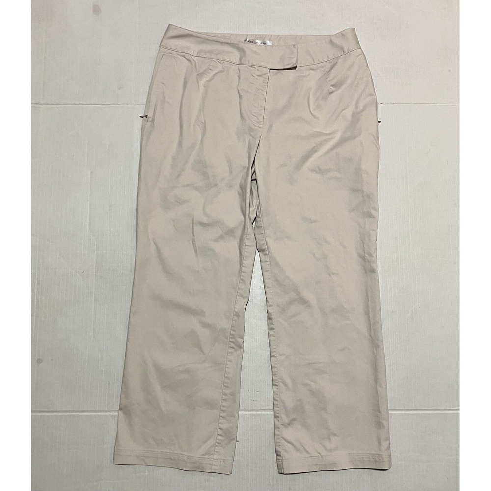Nike Fit Dry Golf Pants Size 8 Beige 31x25 Zipper Pockets Straight Wide Leg